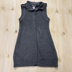 Y2K Bongo Sweater Vest Womens Small Gray Collared Waffle-Knit Button Front Tunic